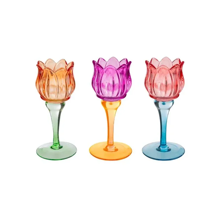 Bomboniera Le Stelle Portacandele Tulip Vetro Colorato 7,5×18