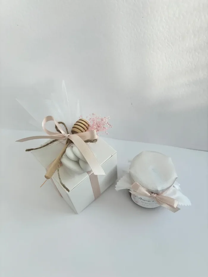 Bomboniera Matrimonio Barattolino Miele millefiori artigianale 50 gr-140gr-250 gr, color bianco e rosa antico etichetta personalizzabile - immagine 3