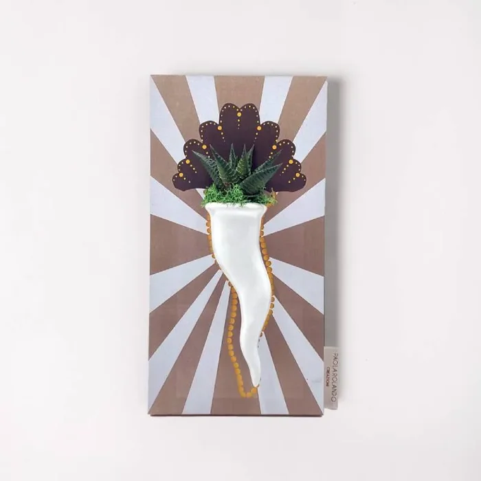 Bomboniera Paola Rolando Pianta Grassa in Corno su Quadretto Raggi 27×14