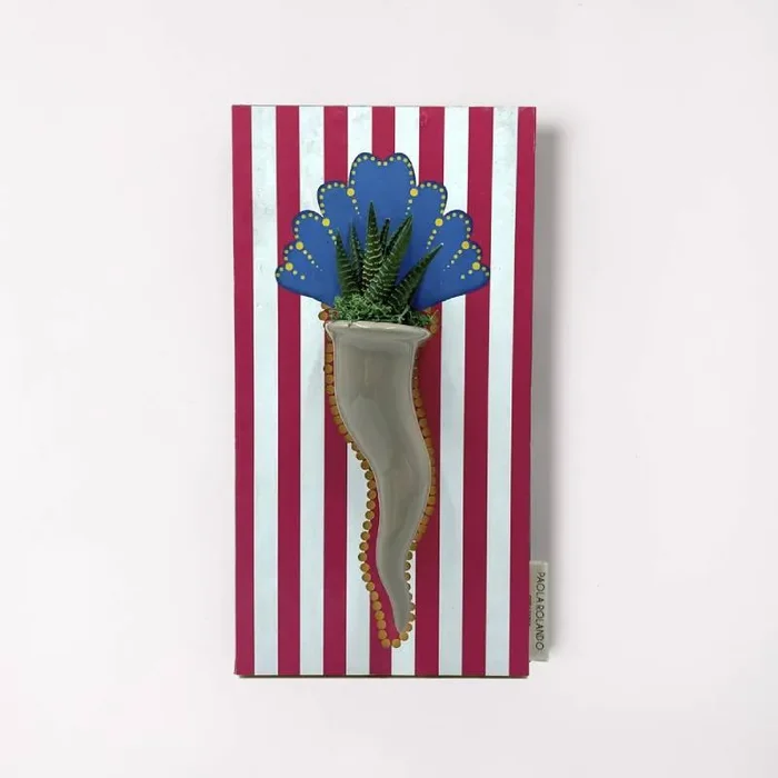 Bomboniera Paola Rolando Pianta Grassa in Corno su Quadretto Strisce 27×14