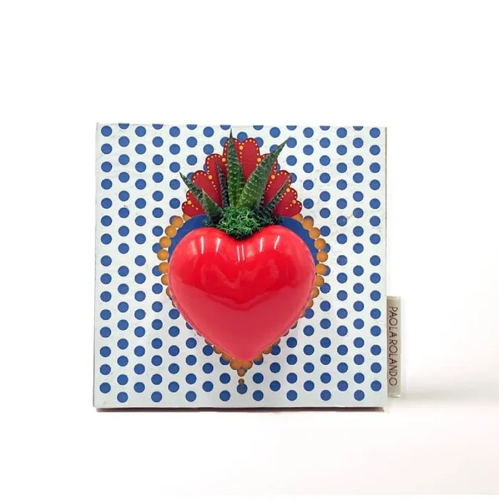 Bomboniera Paola Rolando Pianta Grassa in Cuoricino su Quadretto Pois 13,5×14 cm Vendita online