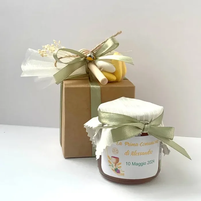 Bomboniera Prima Comunione bambino Barattolino Miele millefiori artigianale 50 gr-140gr-250gr , etichetta personalizzabile