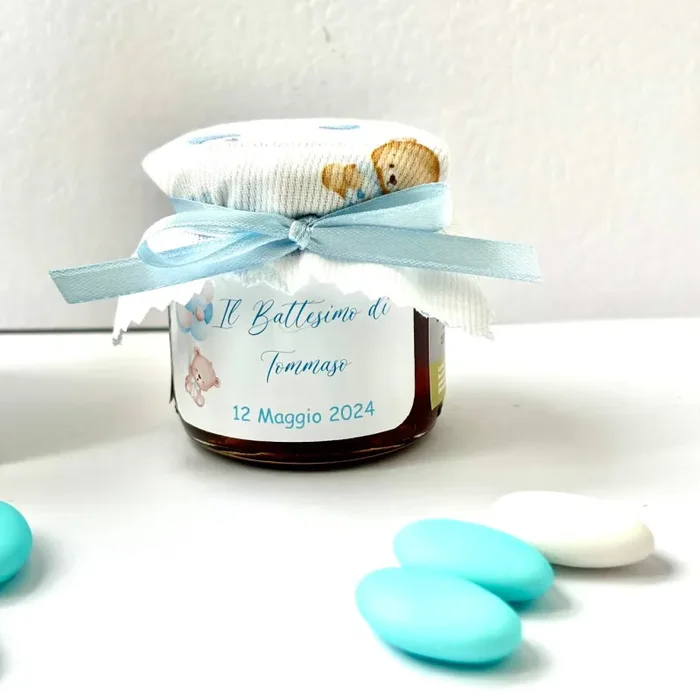 Bomboniere Battesimo Barattolino Miele millefiori artigianale 140gr -250 gr a tema Orsetto - immagine 2