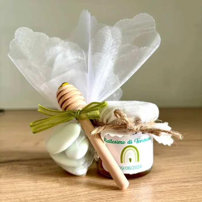 Bomboniere Battesimo bimbo Barattolino Miele millefiori artigianale 50gr-140gr-250 gr etichetta personalizzabile
