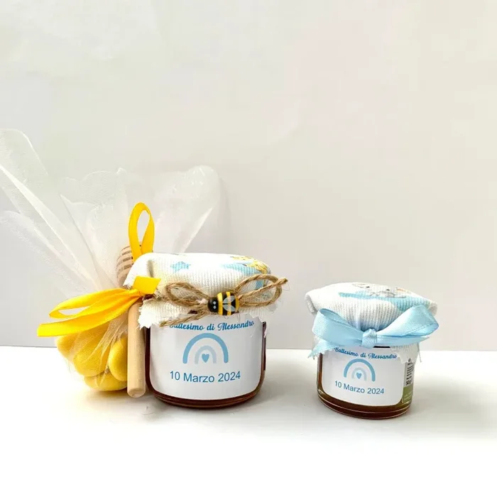 Bomboniere Battesimo bimbo Barattolino Miele millefiori artigianale 50gr-140gr-250 gr etichetta personalizzabile - immagine 2