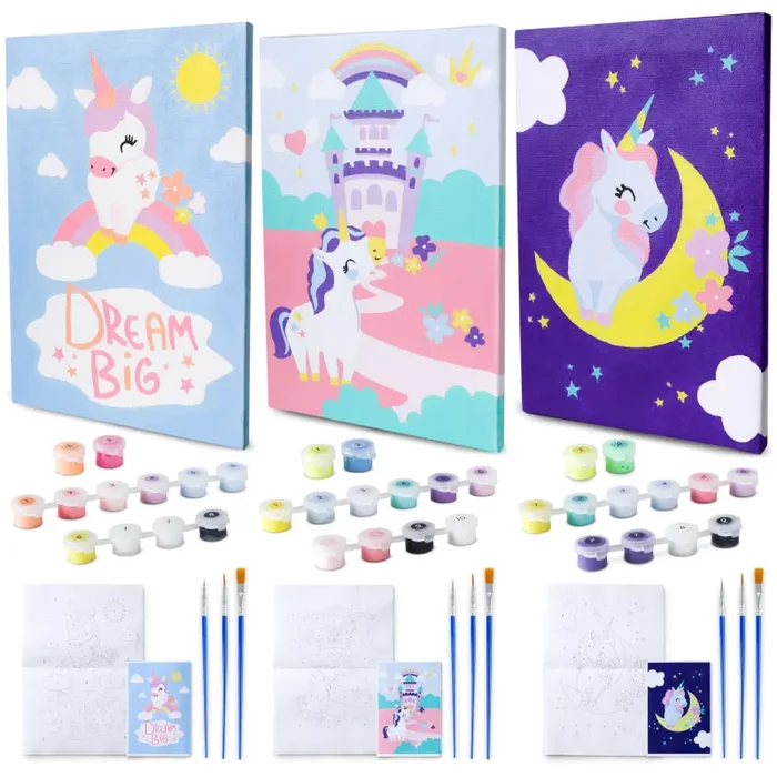 BONNYCO Dipingere Con I Numeri Bambini Unicorno, 3 Pezzi Tele Unicorno Bambina Regalo, Kit Lavoretti Creativi per Bambini, Paint by Numbers | Idee Regalo Bambina Bambino, Giochi Bambina Unicorno