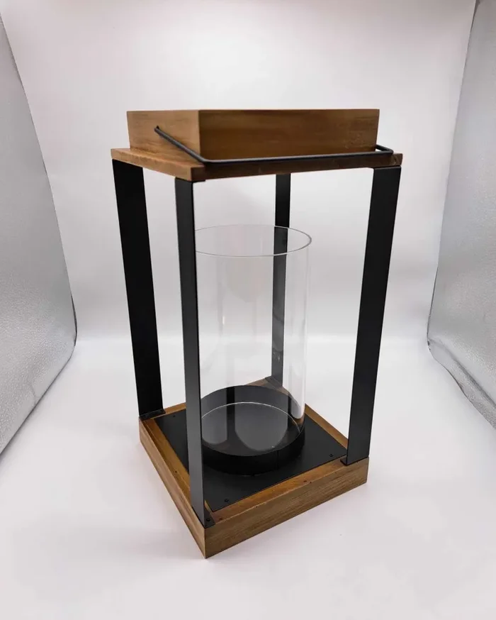 BONTURI CASA HOME DECORATION Lanterna Metallo Legno H 38 Cm 19,5 x 19,5 Cm Nero