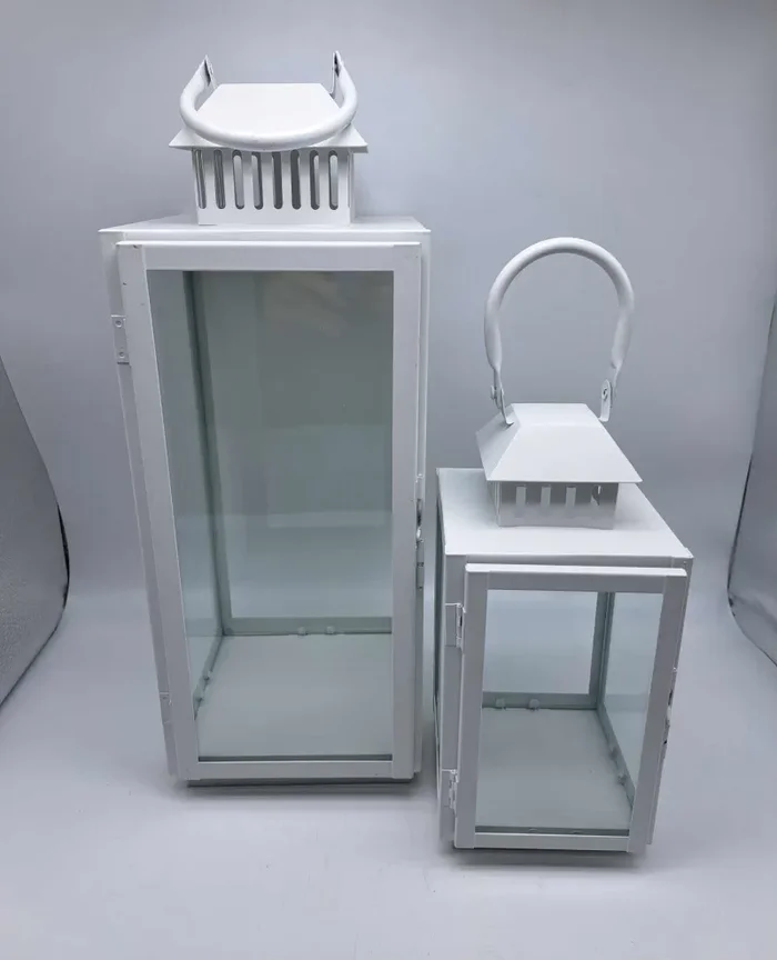 BONTURI CASA HOME DECORATION Lanterna Set 2 Pz Metallo 12 x 12 x 27 Cm 16 x 16 x 45 Cm White Moda