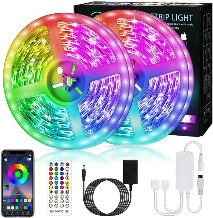 Bonve Pet 12M Bluetooth Striscia LED Musicale 5050 RGB, Luci Led Strisce LED Adesive con 40 Tasti, Nastri Led con Funzione Musicale Controllo App e Telecomando per Decorazione TV Camera Cucina
