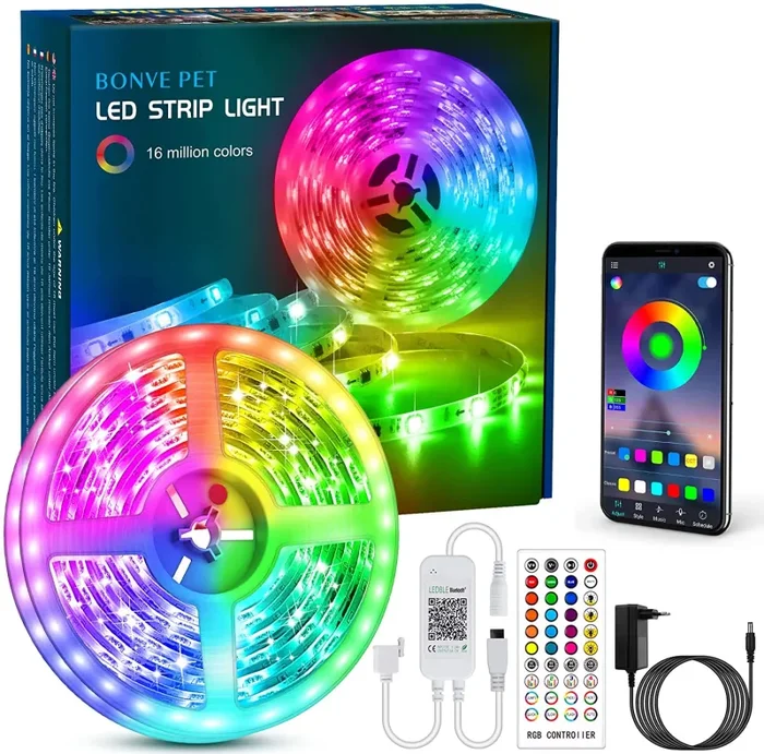 Bonve Pet 12M Bluetooth Striscia LED Musicale 5050 RGB, Luci Led Strisce LED Adesive con 40 Tasti, Nastri Led con Funzione Musicale Controllo App e Telecomando per Decorazione TV Camera Cucina - immagine 2