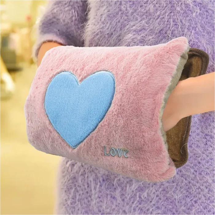 Borsa Acqua Calda Elettrica Ricaricabile Scaldamani Cuore a Peluche Rosa - immagine 2