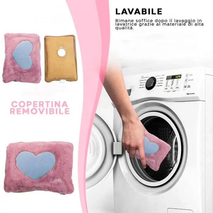 Borsa Acqua Calda Elettrica Ricaricabile Scaldamani Cuore a Peluche Rosa - immagine 3