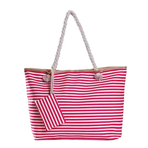 Borsa da spiaggia grande con cerniera 58 x 38 x 18 cm shopper Rosa-bianco