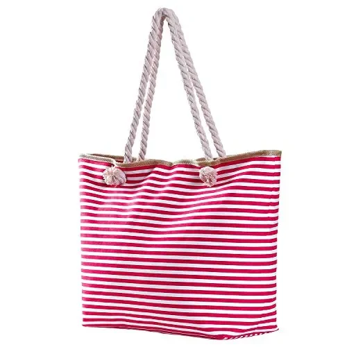 Borsa da spiaggia grande con cerniera 58 x 38 x 18 cm shopper Rosa-bianco - immagine 2
