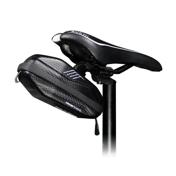 Borsa Portaoggetti Sottosella Bicicletta 18×8,5×5 cm Doppia Tasca Rigida Effetto Carbonio Moda - immagine 2