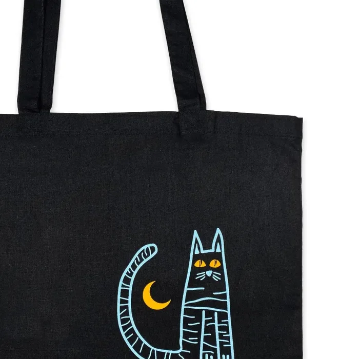 Borsa Shopper Gatto su Colonna in Cotone Nero Vendita calda - immagine 3