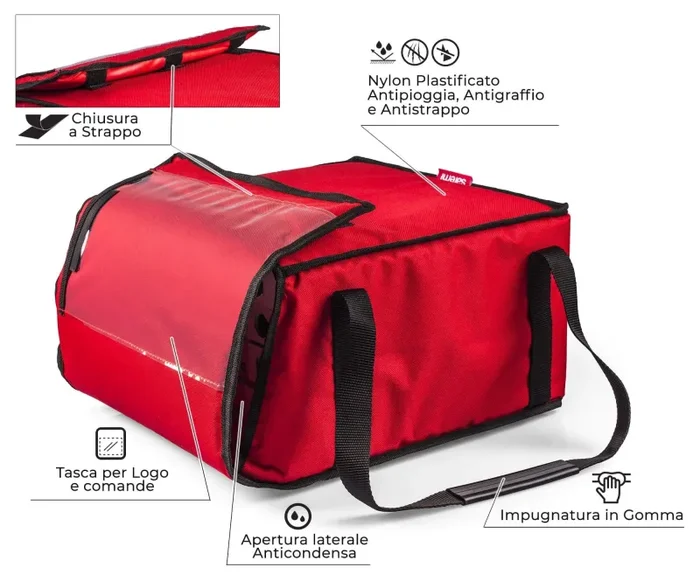 Borsa Termica Porta Pizze da Asporto 6 Cartoni Safemi Express Strap 6 Rossa Vendita calda - immagine 2