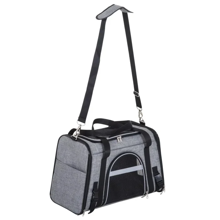 Borsa Trasportino Pieghevole per Cani Gatti con Tracolla in Tessuto Oxford Grigio 50×26.5×33 cm