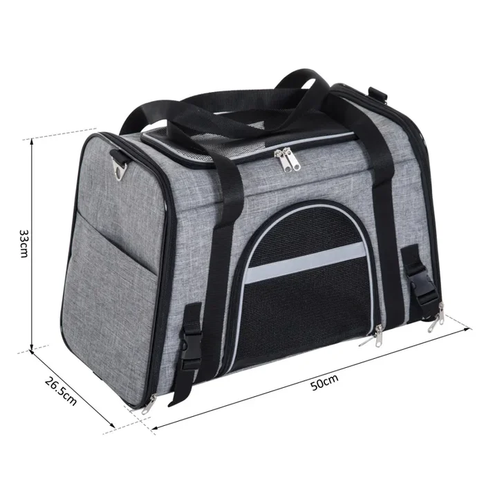 Borsa Trasportino Pieghevole per Cani Gatti con Tracolla in Tessuto Oxford Grigio 50×26.5×33 cm - immagine 3