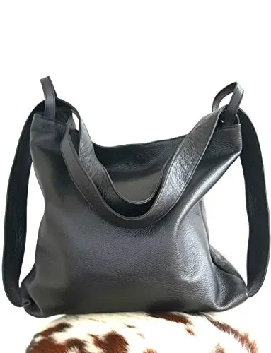 Borsa zaino pelle nera donna Vendita calda online
