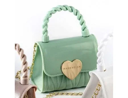 BORSETTA LUCIDA VERDE TIFFANY CON CUORE ORO-FASHION BAG (10x7x14cm)