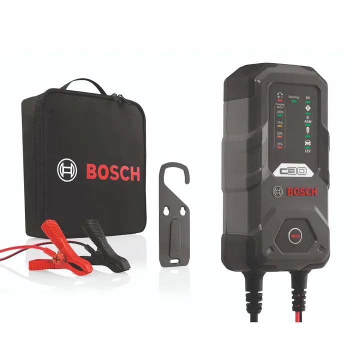 Bosch C30 Caricabatterie per Auto, 6 V – 12 V / 3,8 A, con Carica di Mantenimento – per Batterie al Piombo-Acido, EFB, GEL, AGM e SLI da 6 V/12 V