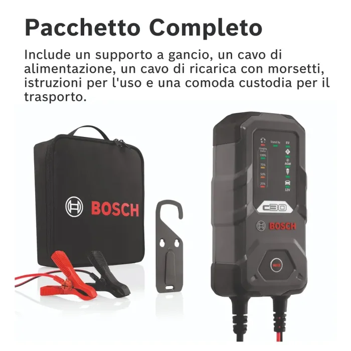 Bosch C30 Caricabatterie per Auto, 6 V – 12 V / 3,8 A, con Carica di Mantenimento – per Batterie al Piombo-Acido, EFB, GEL, AGM e SLI da 6 V/12 V - immagine 3