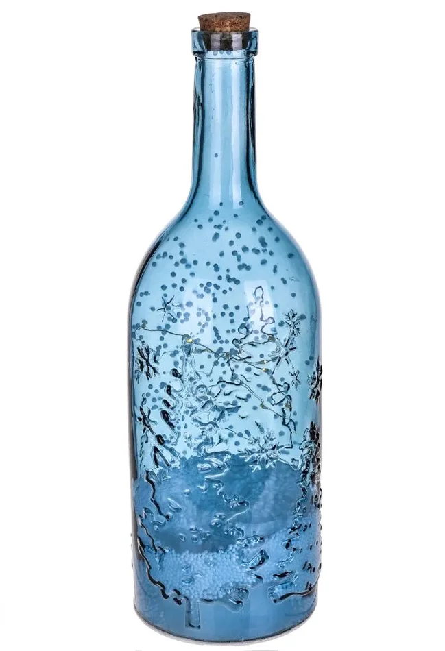 Bottiglia Decorativa con Neve e Led 40 cm in Vetro e Plastica - immagine 2