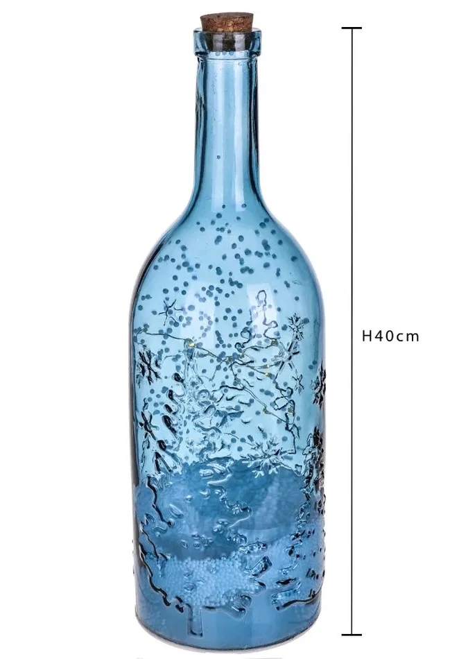 Bottiglia Decorativa con Neve e Led 40 cm in Vetro e Plastica - immagine 3