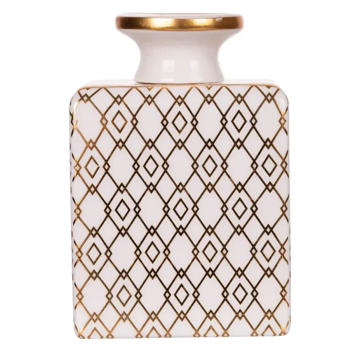 Bottiglia per Profumatore Ambiente 9×5,5×13,2 cm 300 ml in Ceramica VdE Tivoli 1996 Charleston Bianco/Oro - immagine 2