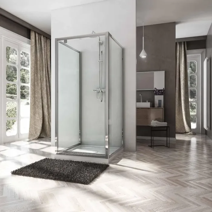 Box Doccia 3 Lati 1 Anta Battente In Cristallo Trasparente 6mm H185 Fosterberg Koge Trio Varie Misure Saldi - immagine 3