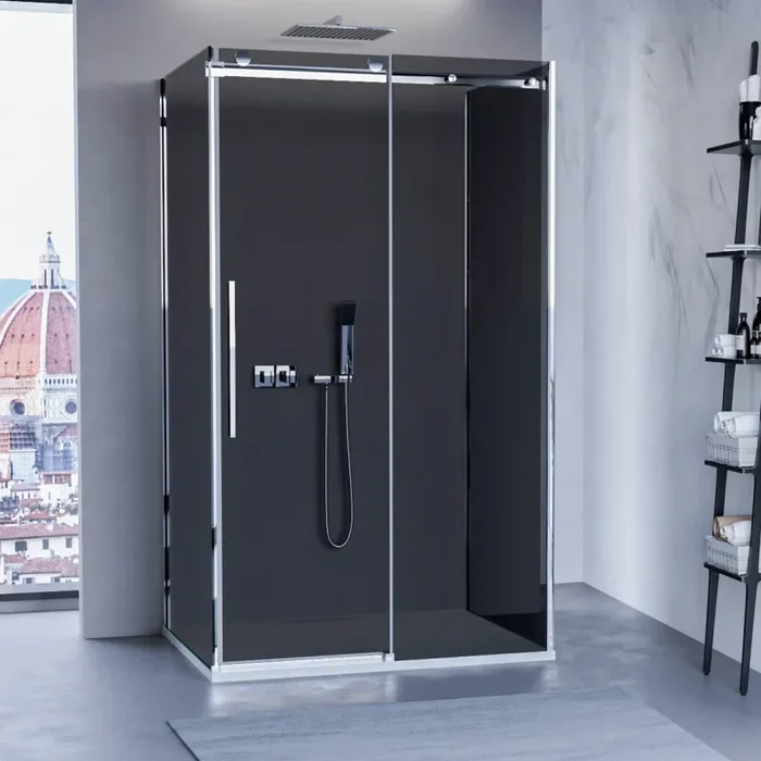 Box Doccia 3 Lati 1 Anta Scorrevole in Cristallo Fumè 8mm H195 Bonussi Alina Varie Misure Vendita calda online - immagine 2
