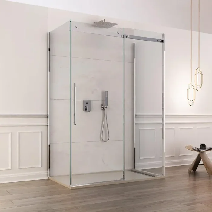 Box Doccia 3 Lati 1 Anta Scorrevole in Cristallo Trasparente 8mm H195 Bonussi Elise Varie Misure - immagine 2