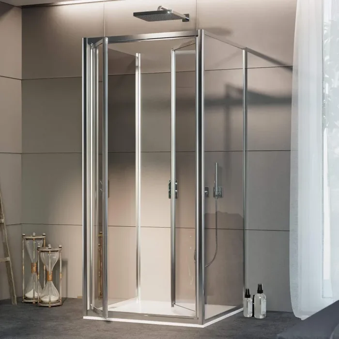 Box Doccia 3 lati 2 Ante Battenti in Cristallo Trasparente 4-6mm H185 Fosterberg Skagen Varie Misure - immagine 2