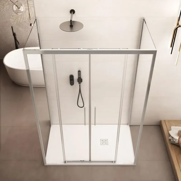 Box Doccia 3 Lati 2 Ante Scorrevoli in Cristallo Trasparente 6mm H195 Bonussi Eliane Varie Misure - immagine 3