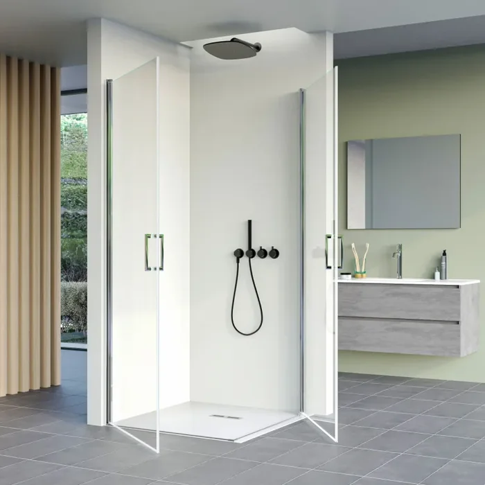 Box Doccia Angolare 2 Ante Battenti in Cristallo Trasparente 6mm H195 Bonussi Jenny Varie Misure