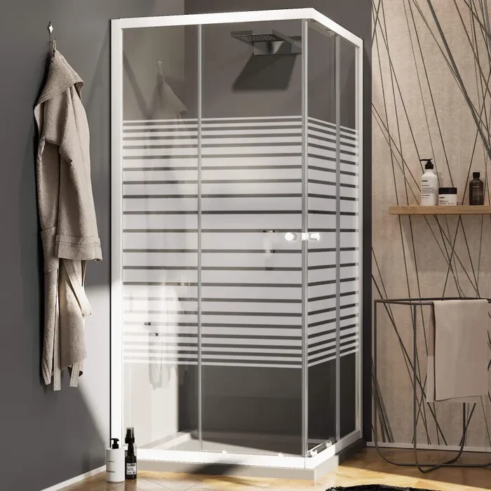 Box Doccia Angolare 2 Ante Scorrevoli in Cristallo Serigrafato 4mm H185 Fosterberg Tonder Bianco Varie Misure - immagine 2