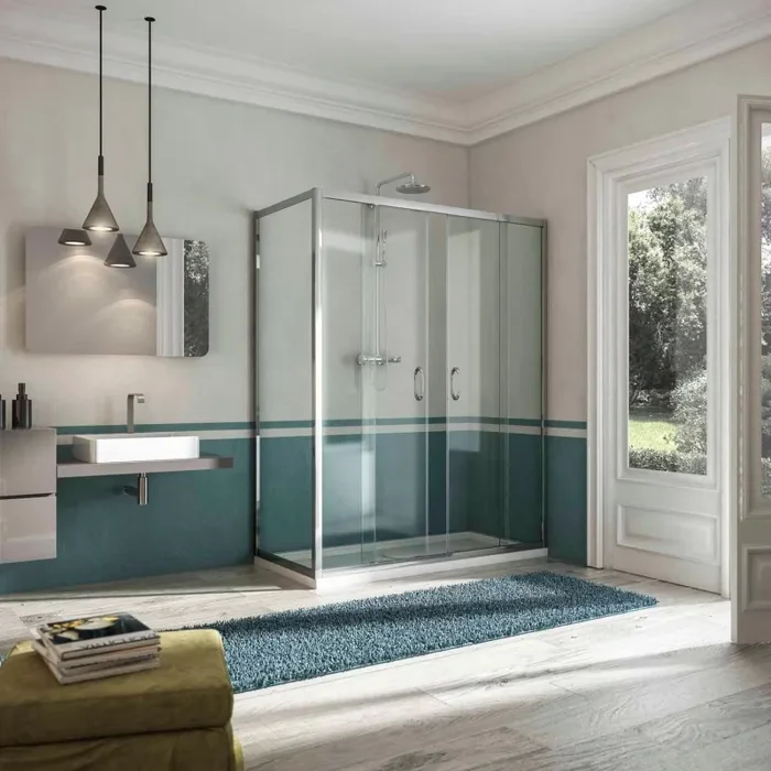 Box Doccia Angolare 2 Ante Scorrevoli In Cristallo Trasparente 6mm H185 Fosterberg Kolding Duo Varie Misure - immagine 3