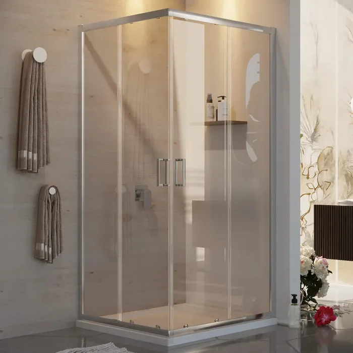 Box Doccia Angolare 2 Ante Scorrevoli in Cristallo Trasparente 6mm H198 Fosterberg Dragor Varie Misure - immagine 2