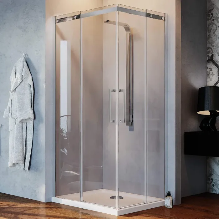 Box Doccia Angolare 2 Ante Scorrevoli in Cristallo Trasparente 8mm H200 Fosterberg Horsens Varie Misure - immagine 2