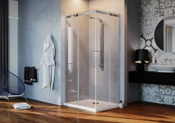 Box Doccia Angolare 2 Ante Scorrevoli in Cristallo Trasparente 8mm H200 Fosterberg Horsens Varie Misure - immagine 3