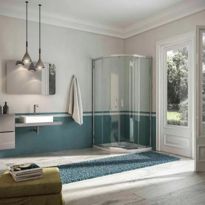 Box Doccia Semicircolare 2 Ante Scorrevoli In Cristallo Trasparente 6mm H185 Fosterberg Vejle Varie Misure - immagine 3