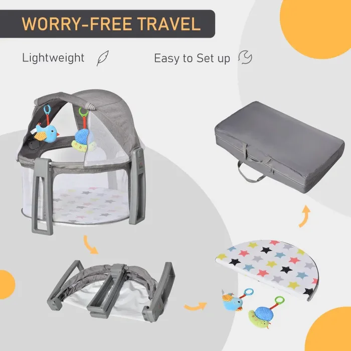 Box Neonati Portatile Pieghevole 0-12 Mesi con Palestrina Grigio - immagine 3