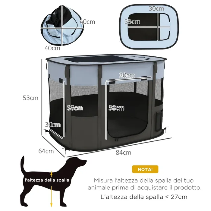Box per Animali con 7 Finestre 3 Porte e 2 Borse Portaoggetti 84x64x53 cm in Poliestere e Acciaio - immagine 3