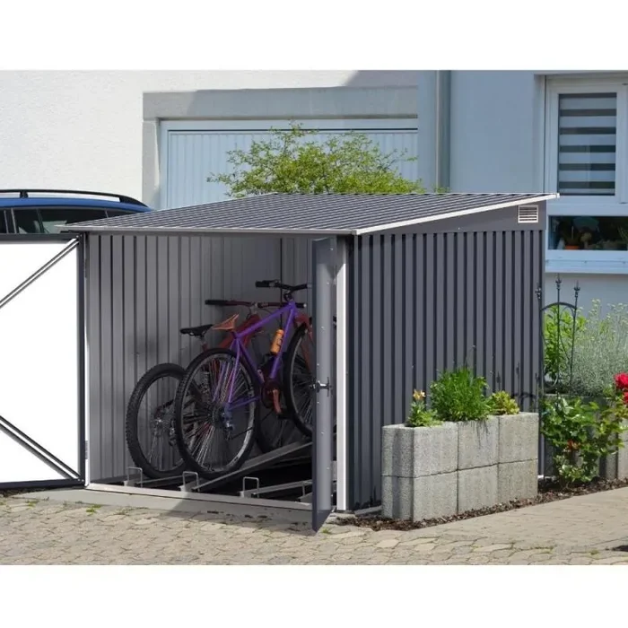 Box per Biciclette 203x203x162 cm in Metallo Antracite e Bianco - immagine 2