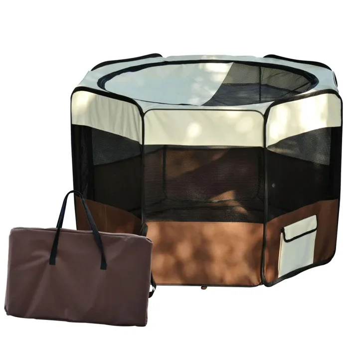 Box Recinto per Cani Pieghevole in Oxford Marrone-crema Ø116×71 cm Vendita calda