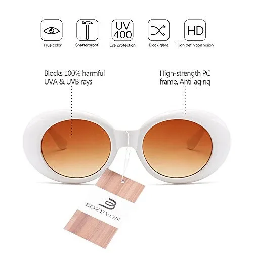 BOZEVON Retrò Occhiali da sole Ovali – Vintage UV400 Bianco-marrone Scuro - immagine 2