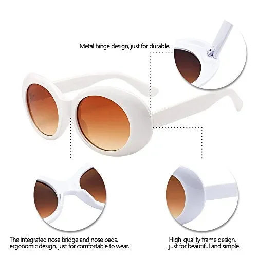 BOZEVON Retrò Occhiali da sole Ovali – Vintage UV400 Bianco-marrone Scuro - immagine 3