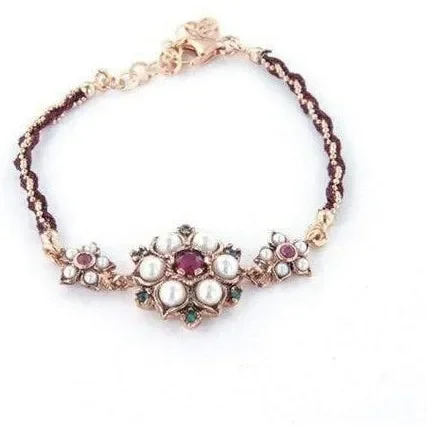 Bracciale Con Fiore, Pietre Naturali e Perle – Argento 925