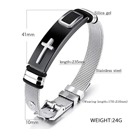 Bracciale da Uomo in Acciaio Regolabile con Cinturino a Maglie Croce… In saldo - immagine 3